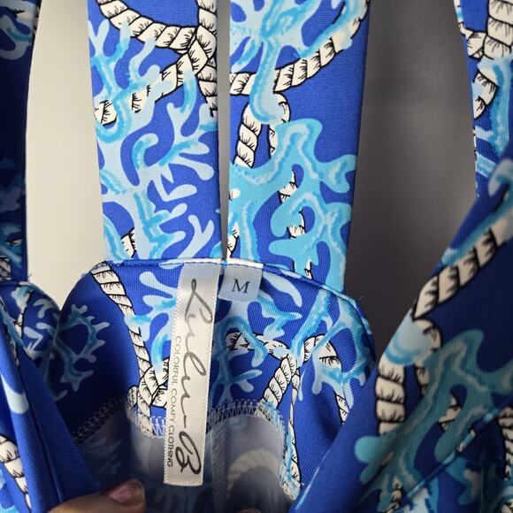 Lulu B Dress Blue Coral Reef Nautical Rope Print Sleevless Size M - Picture 3 of 8